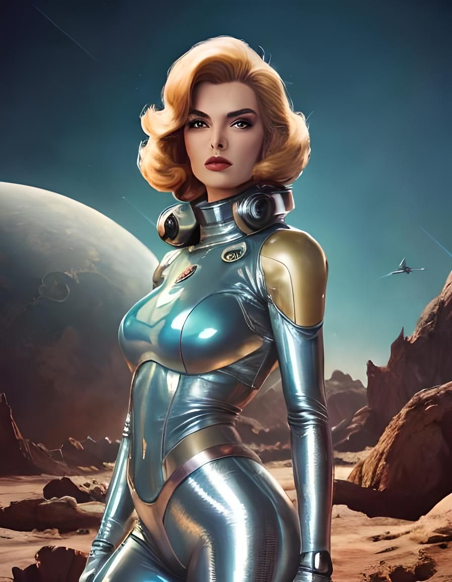 Retro Sci-Fi Astronaut Exploring Alien World