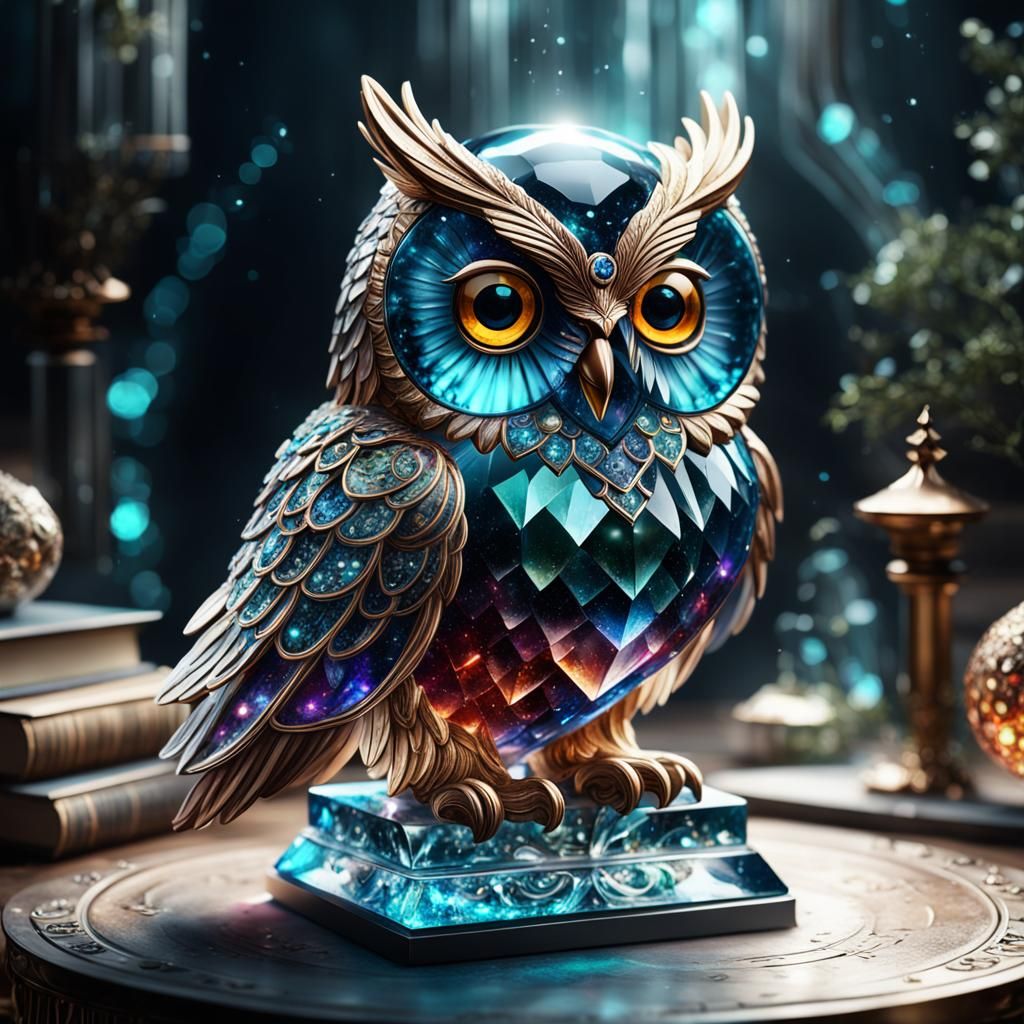 Magical Crystal Owl with Galaxy Pattern