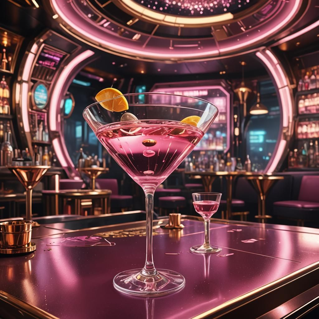 Futuristic Martini Cocktail in a Spaceship Bar