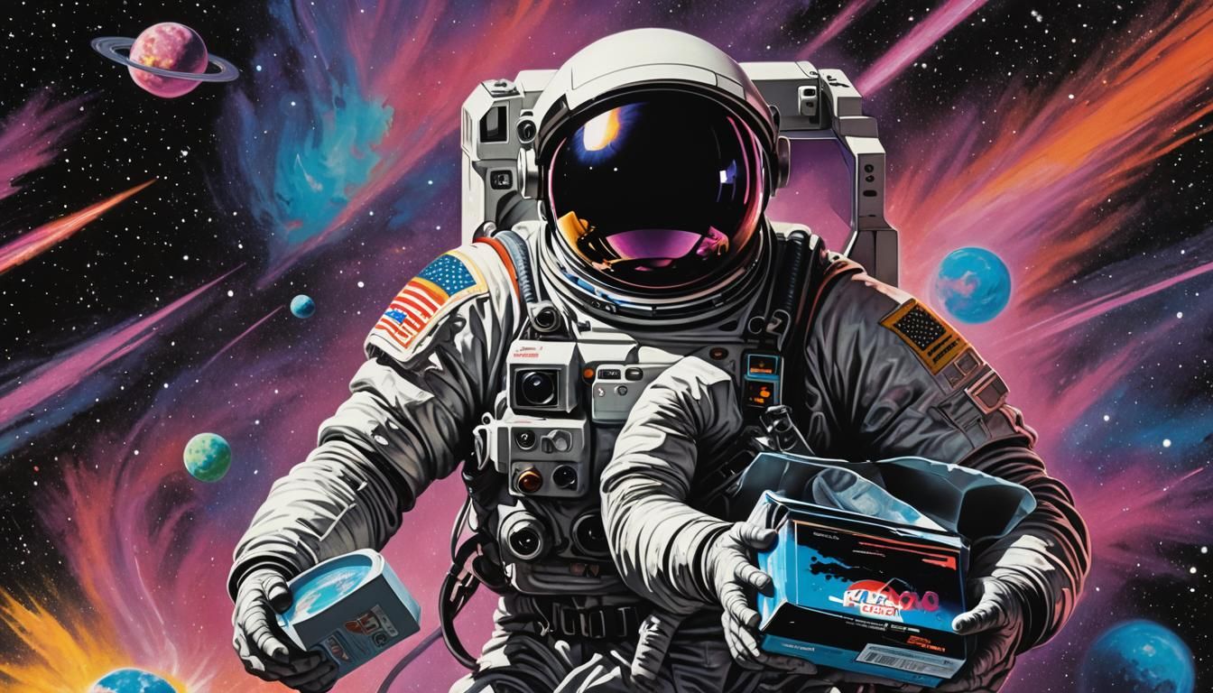 Retro 80s VHS Tape with Futuristic Astronaut