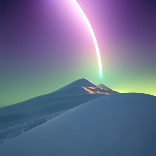 Glowing White Mountain Snowscape: 3D Digital Art