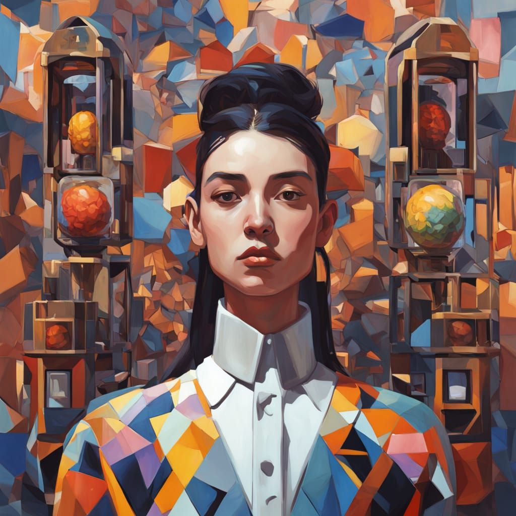 Cubist Brain Cells in Gumball Machines as Art Deco Painting