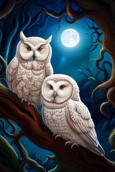 Detailed Snow Owl with Carved Vegetation Design