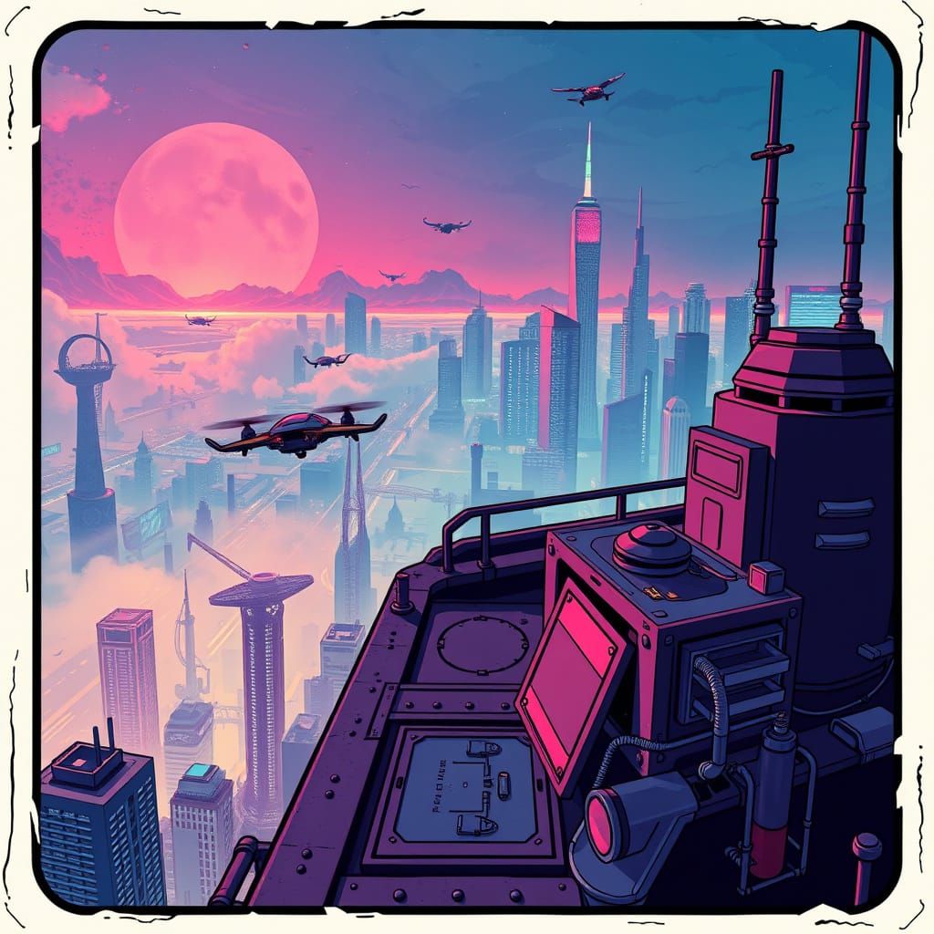 ‘Neon Skyline Rooftop’

Description: Towering above the smog...