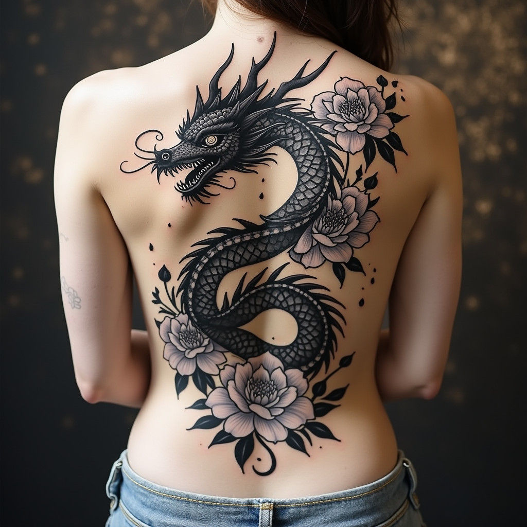 Japanese Dragon Tattoo in Black Ink