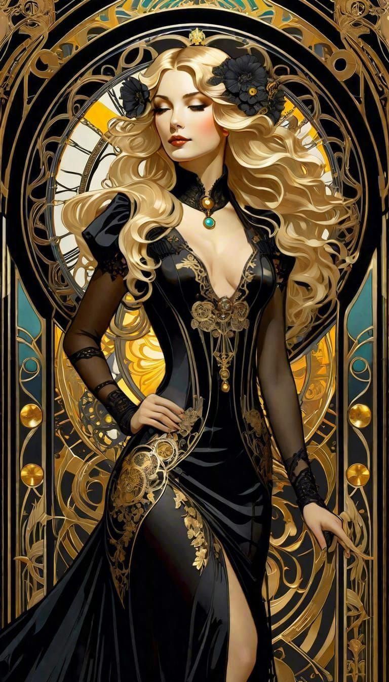 Art Nouveau Woman in style of Alphonse Mucha
