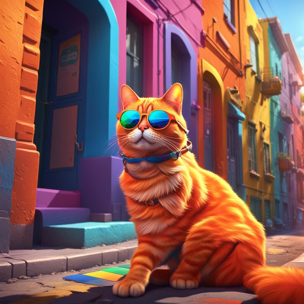 Cat in Rainbow Sunglasses: 3D Art Illustration
