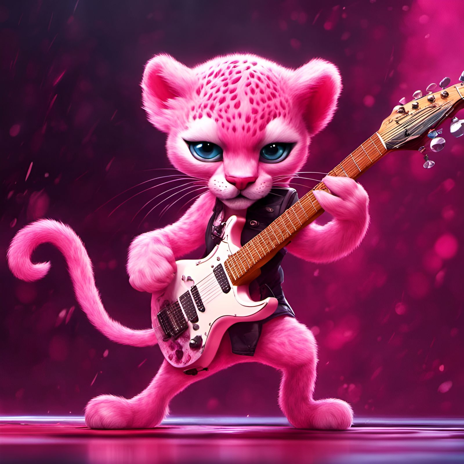 Chibi Pink Panther Guitarist in Detailed Digital Art