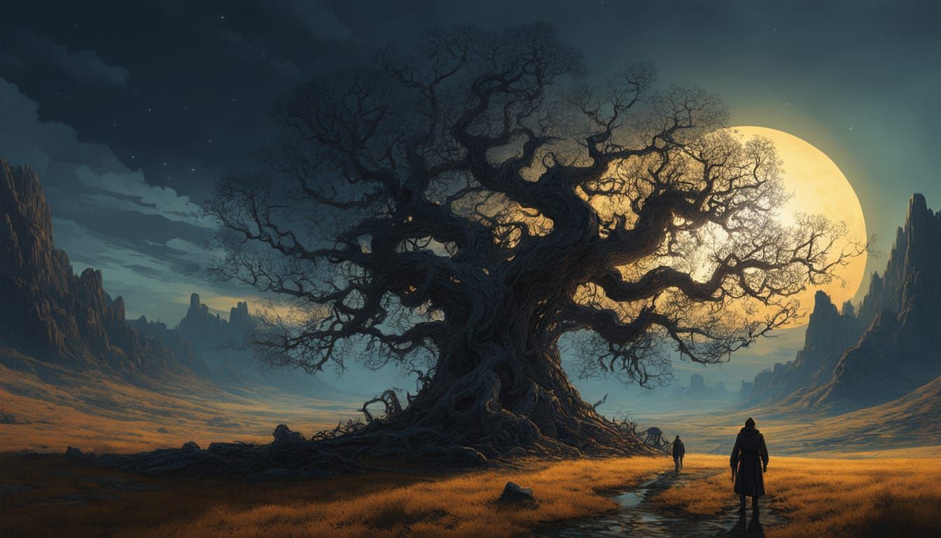 Silhouette Tree in Surreal Digital Painting