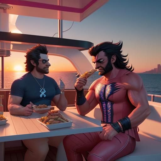 Wolverine and Franklin: Synthwave Sunset Yacht Party