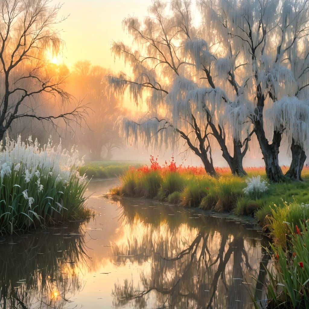 Dawn Light Over River Meadow: Photorealistic 8K