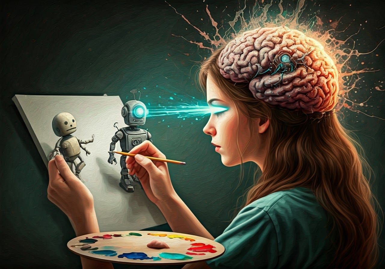 Artist Creates Robot World with Mind: Impasto Oil Painting