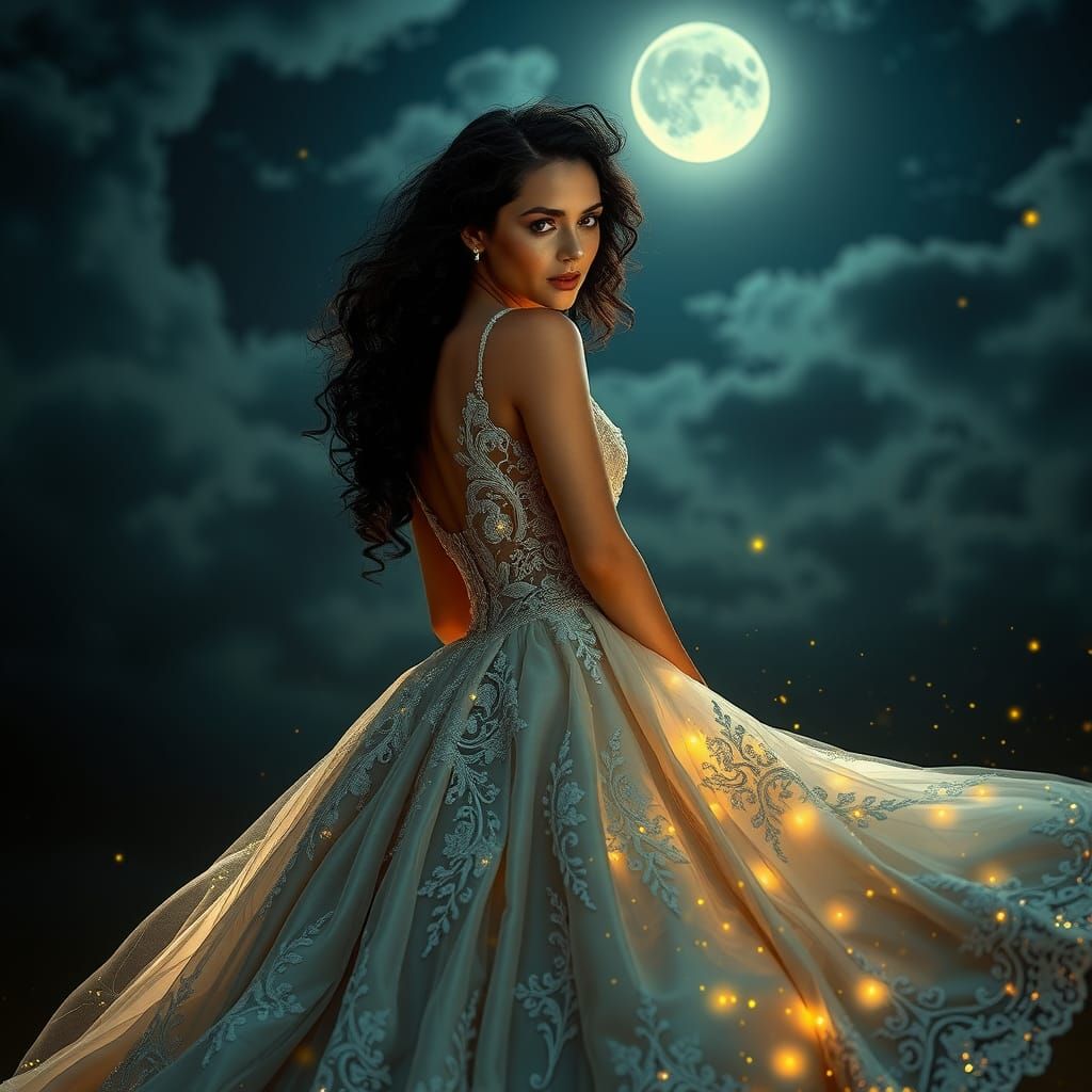 Ethereal Bride Under Moonlight, Dreamy Art Style