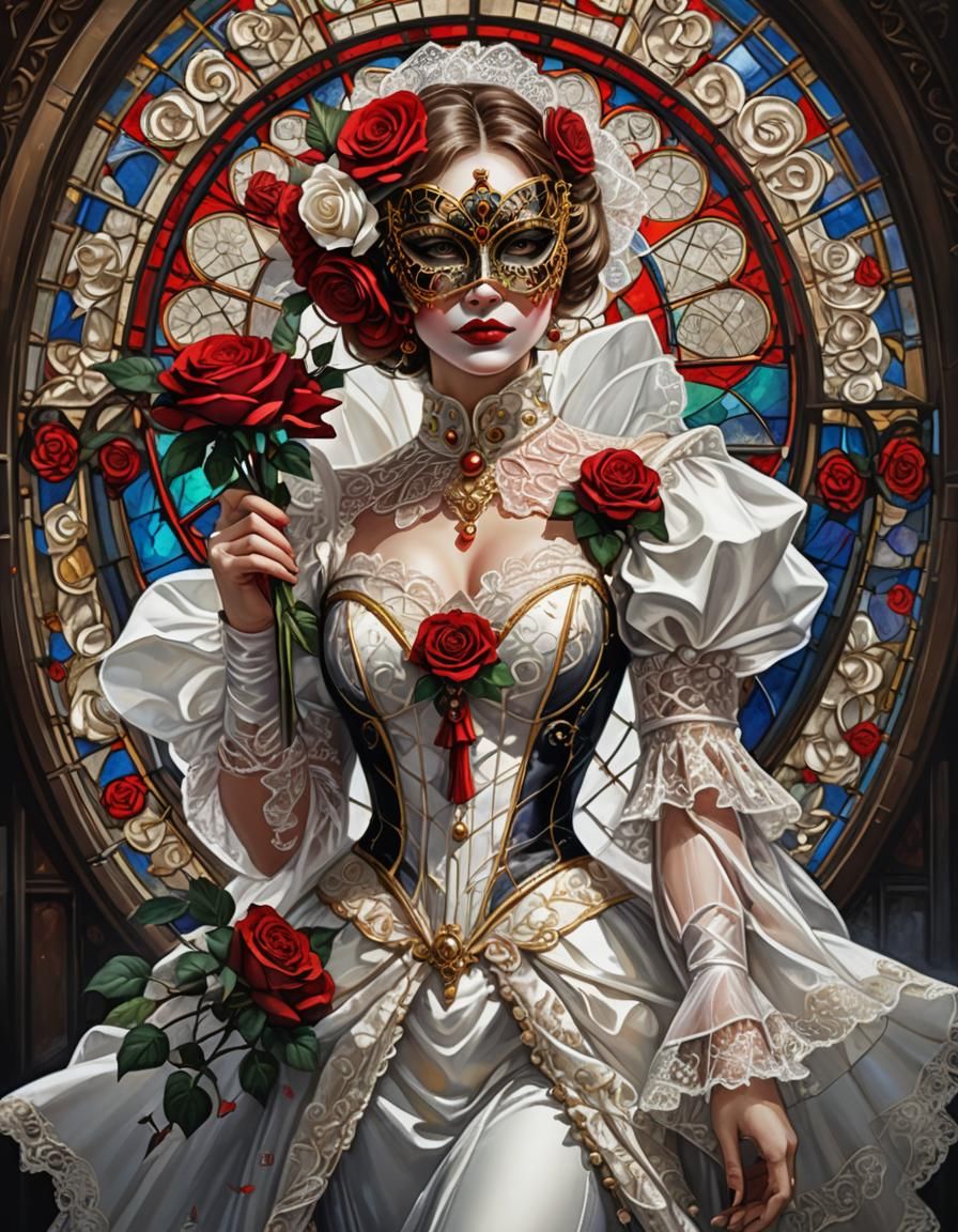 Gothic Victorian Woman in Silk with Roses