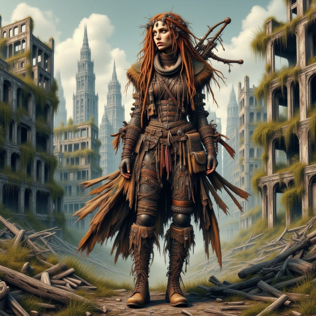 Female Hunter in Post-Apocalyptic Wasteland