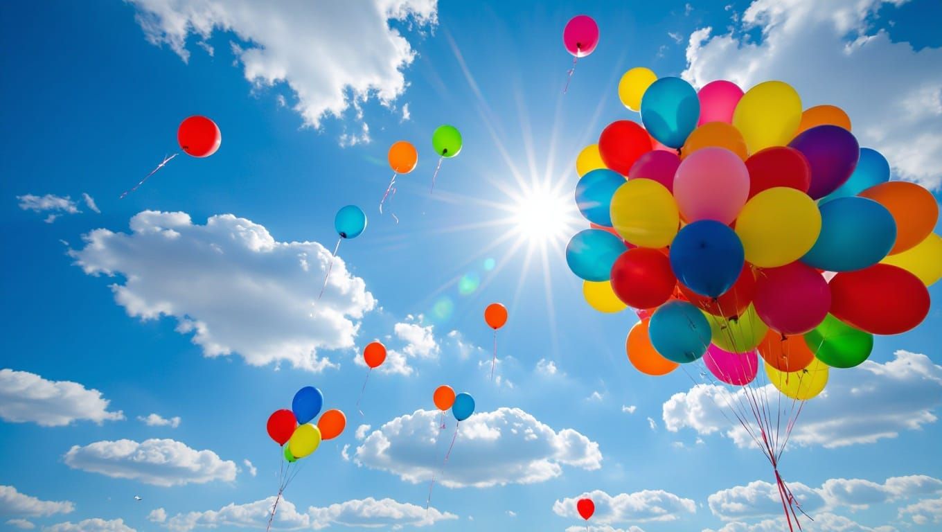 Vibrant Balloons Rise in a Kaleidoscope of Color Against a B...
