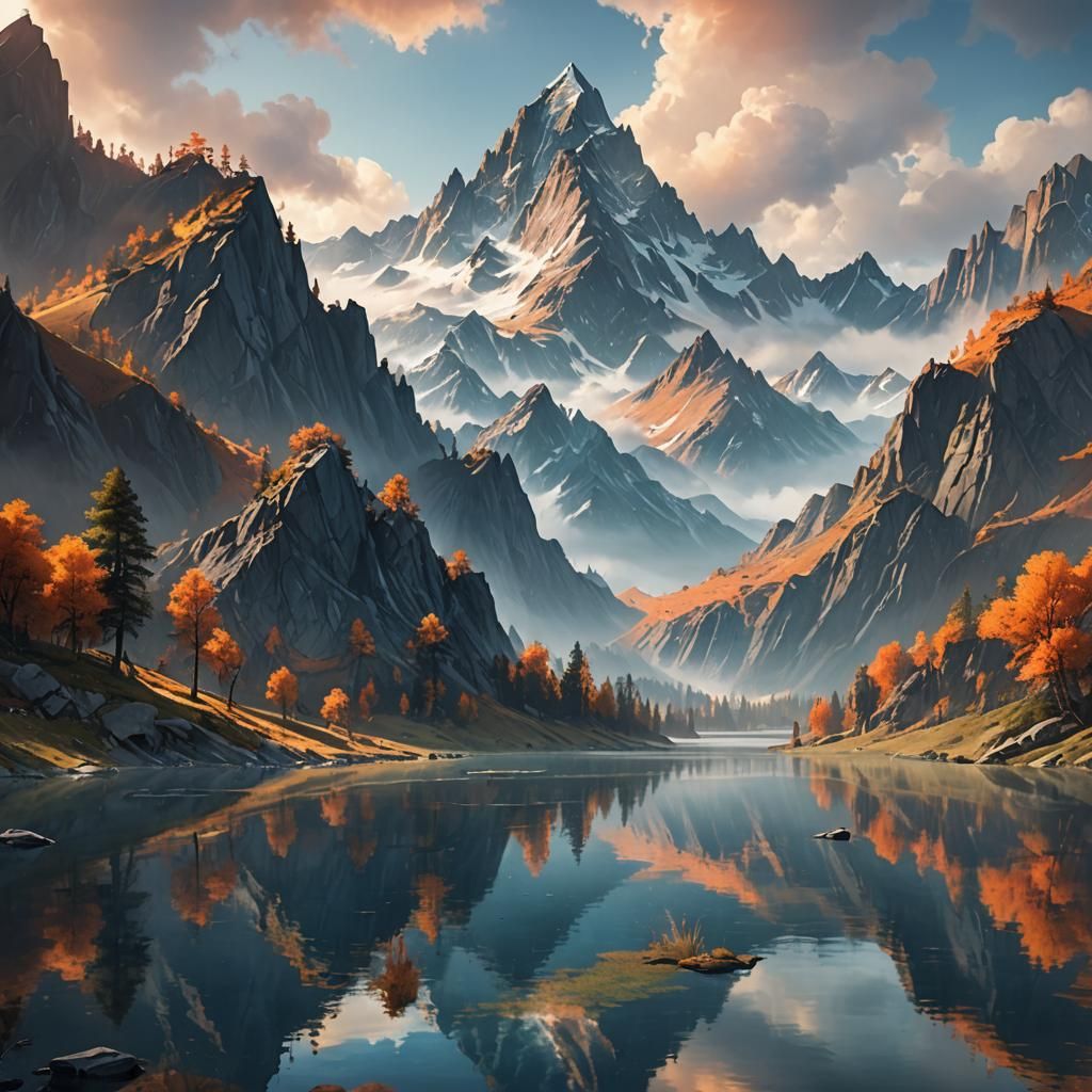 Majestic Mountain Landscape Reflected in Lake