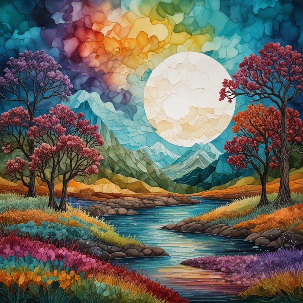Ethereal Landscape in Vibrant Colors and Textures