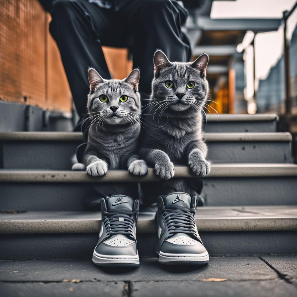 Hyperrealistic Cat Going to Work with Friend