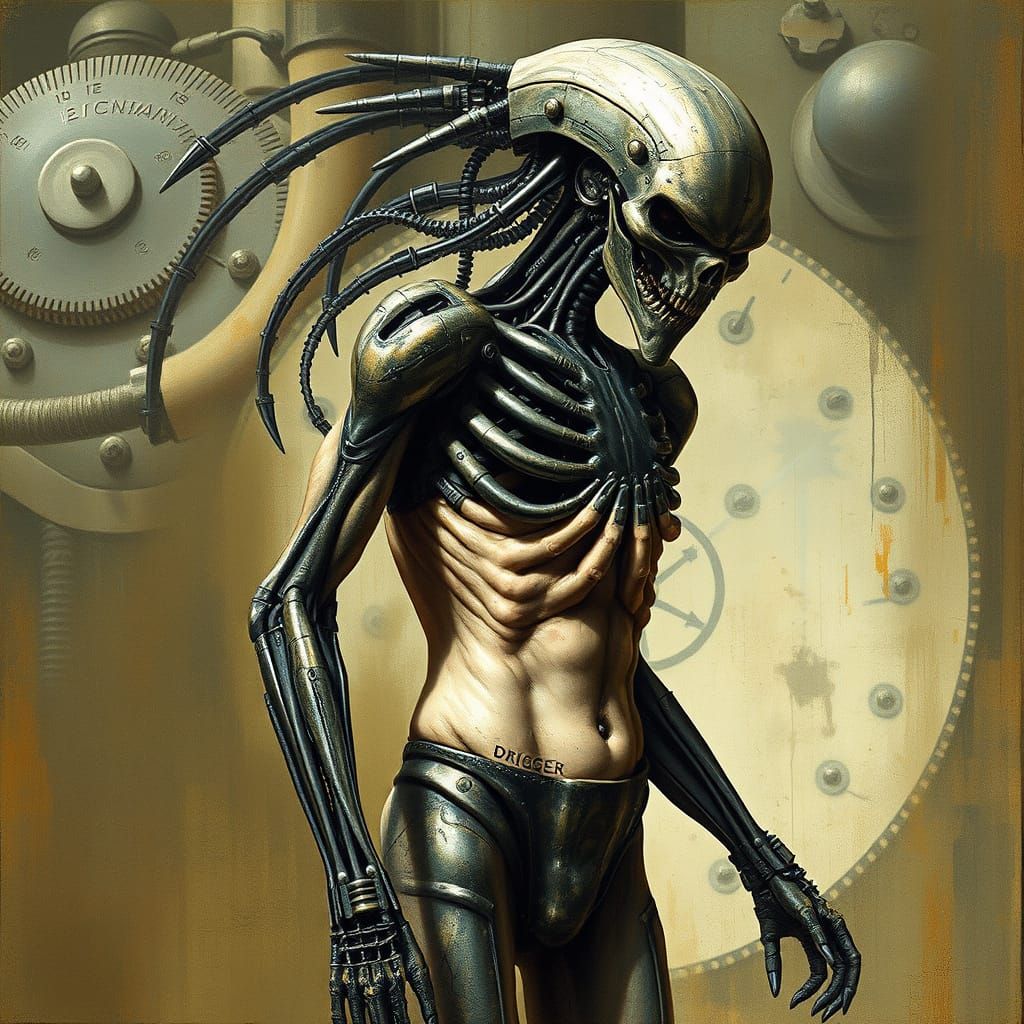 Biomechanical Fusion: Human and Machine in Giger Style