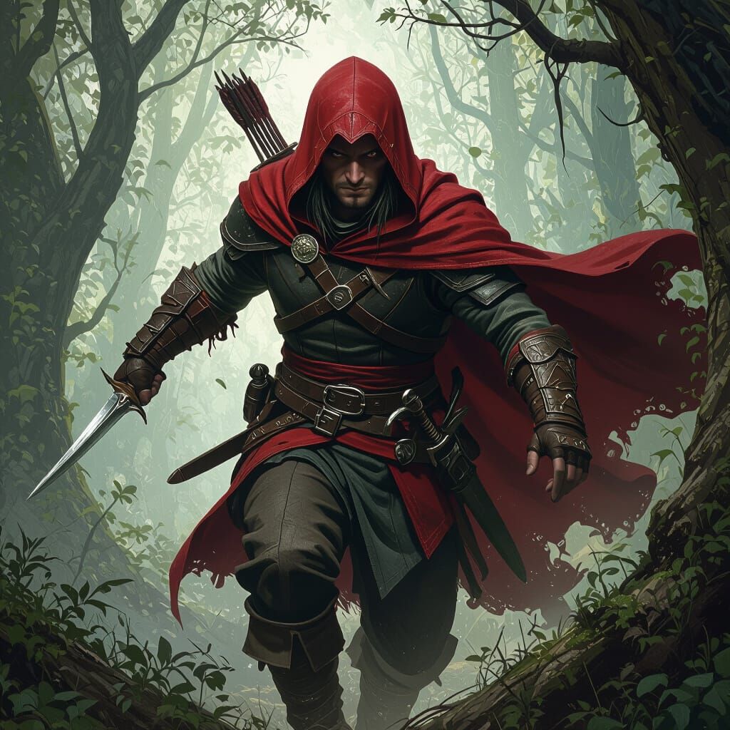 Elf Rogue in Mystical Forest, Fantasy Art