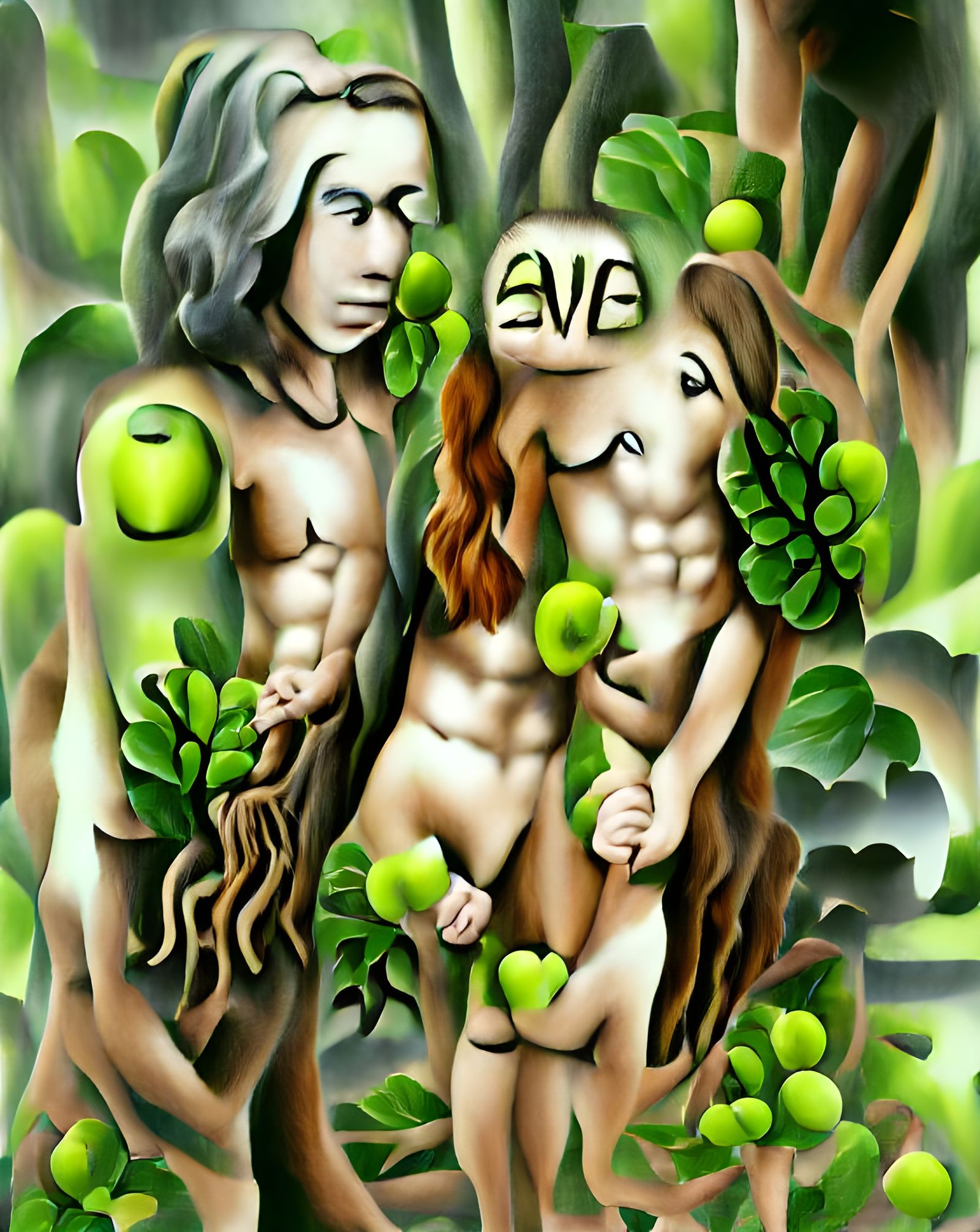 Adam and Eve in Woodcut Art Deco Style