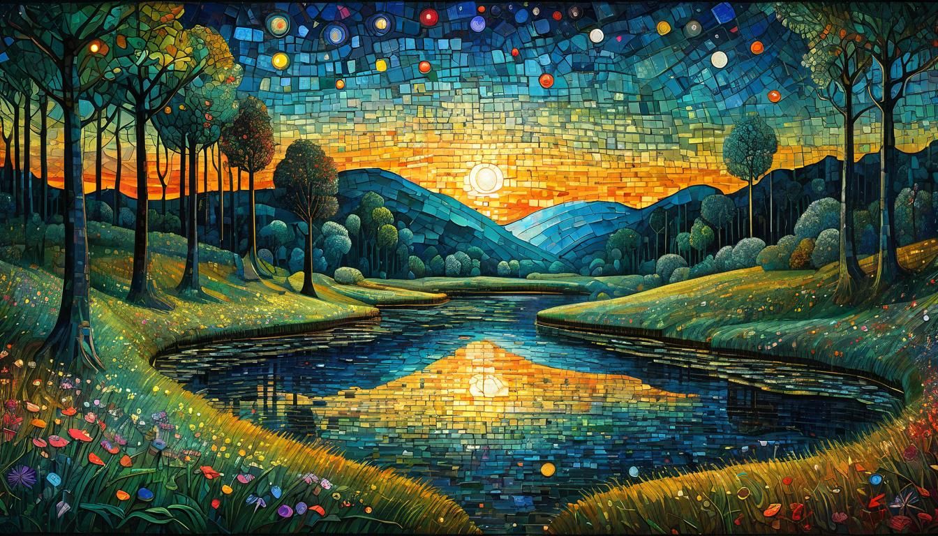 Elegant Cosmic Forest in Glass Mosaic Style