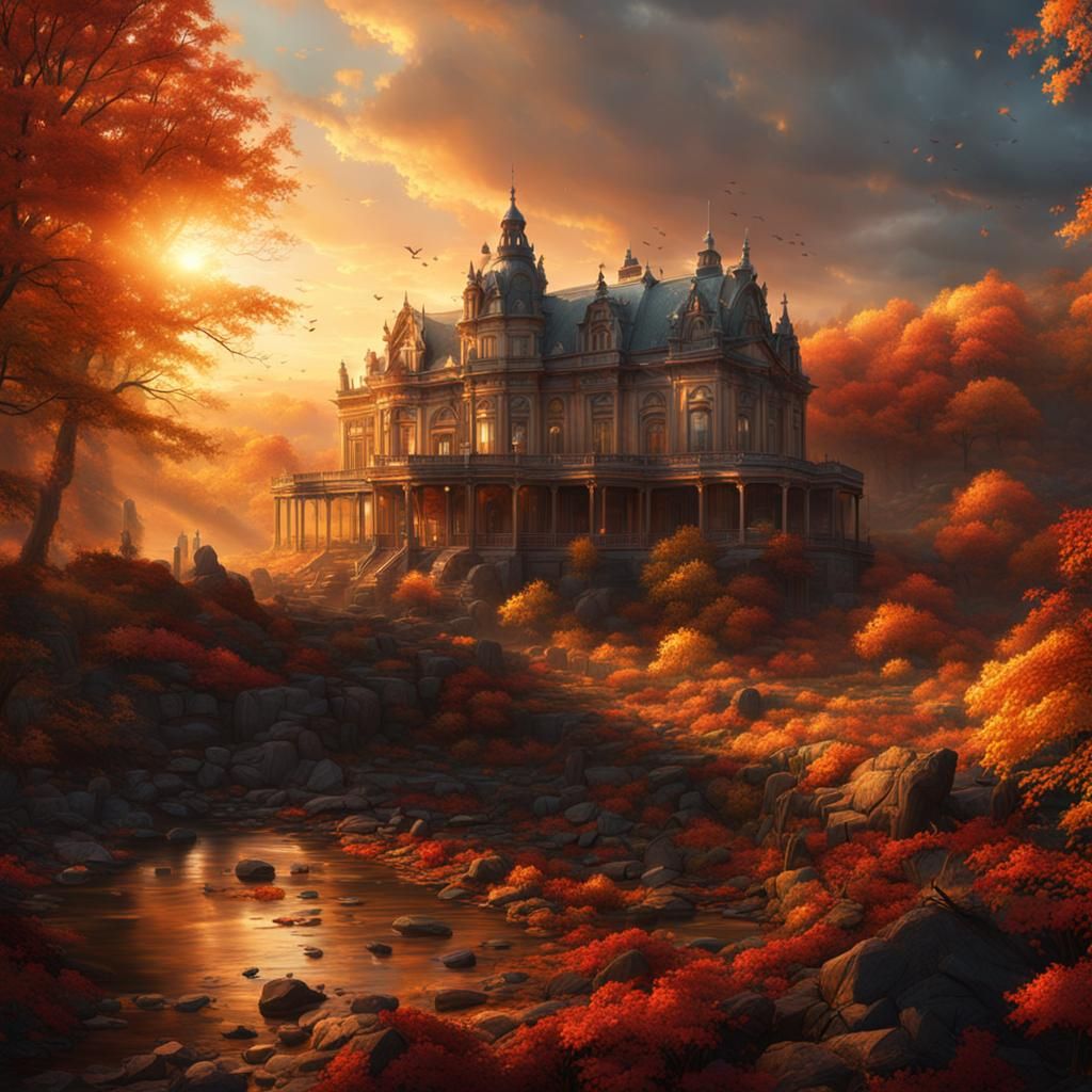Epic Autumn Sunrise Digital Matte Painting