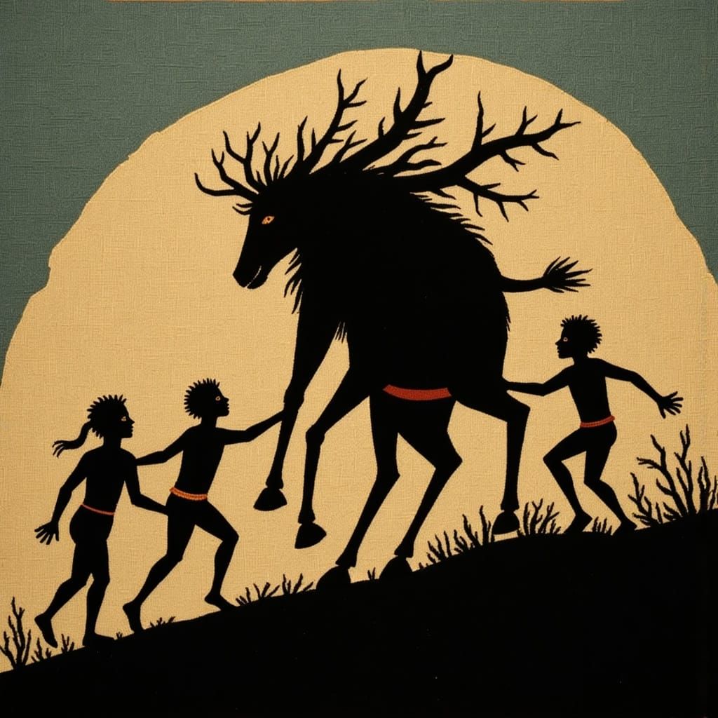 Krampus Silhouette Chasing Children