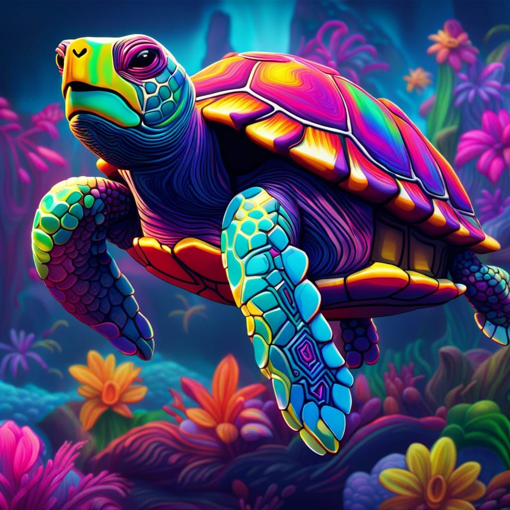 Lisa Frank Turtle in Detailed Matte Painting