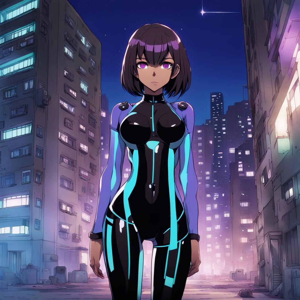 Cyberpunk Woman with Aqua Eyes, in Anime Style