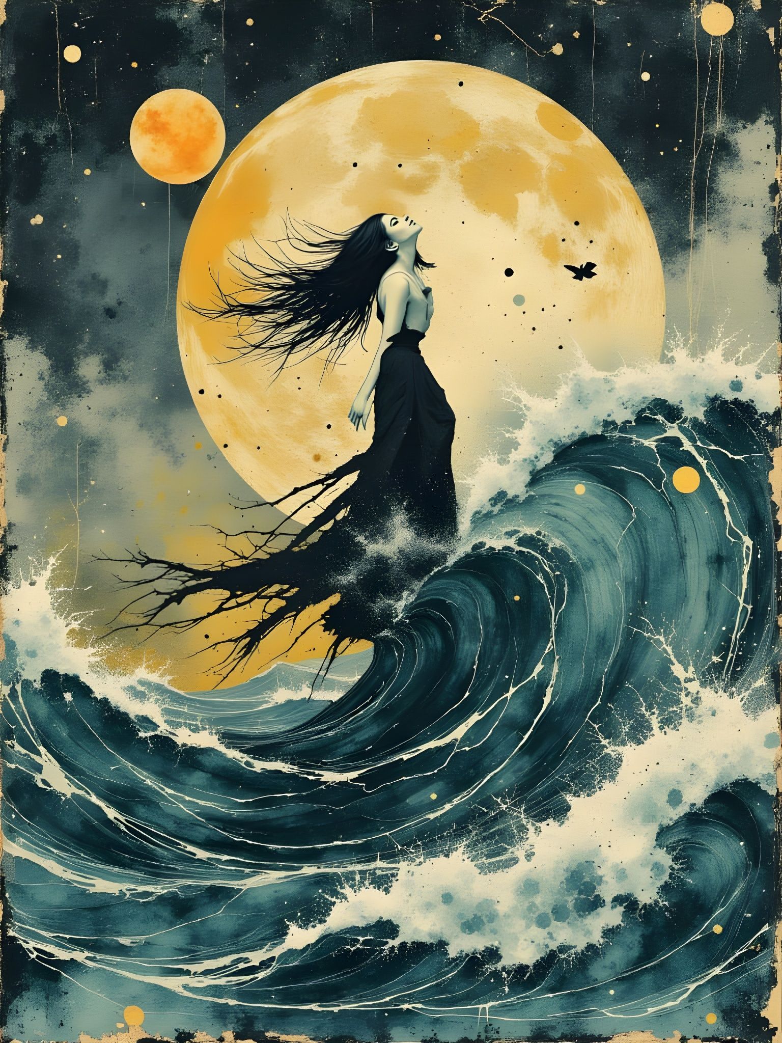 Ethereal Moonlit Scene in Impasto Watercolor Style