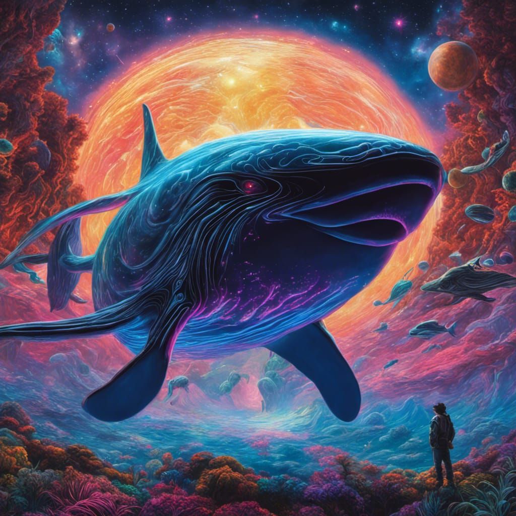 Bioluminescent Space Whales in Hyperrealistic Style