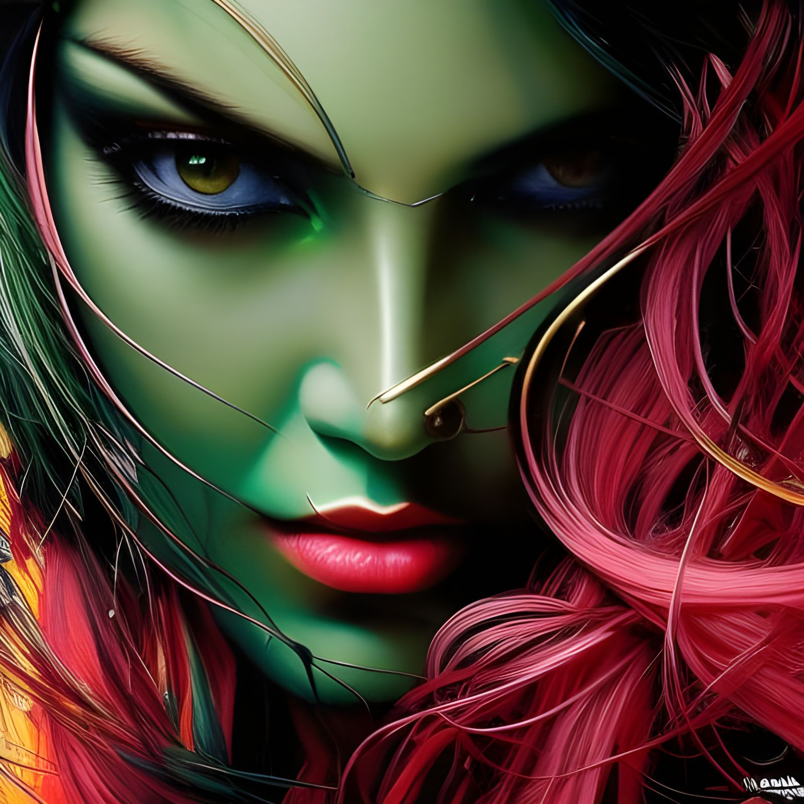 Intricate Portrait with Neon Highlights in Gradients