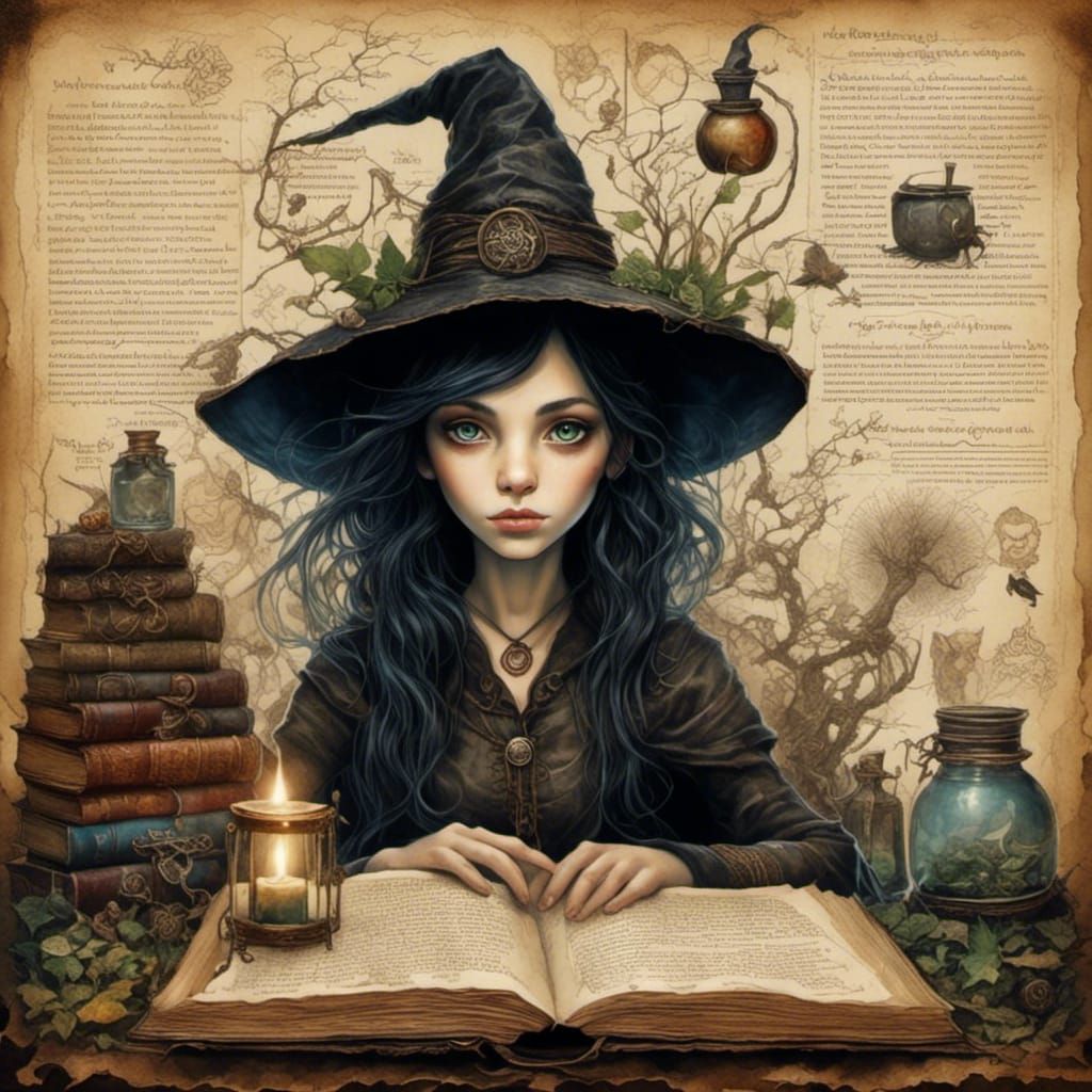 Enchanting Witch Casting Spells in Encaustic Style