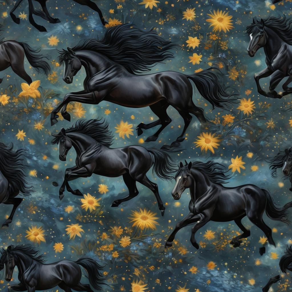 Black Stallion Galloping: Inspired by Van Gogh and Gauguin