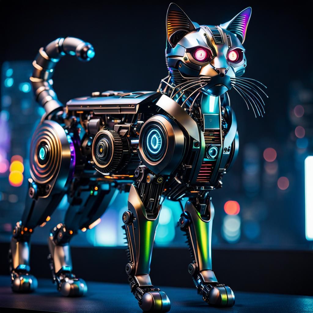 Cyberpunk Robotic Cat in High Detail