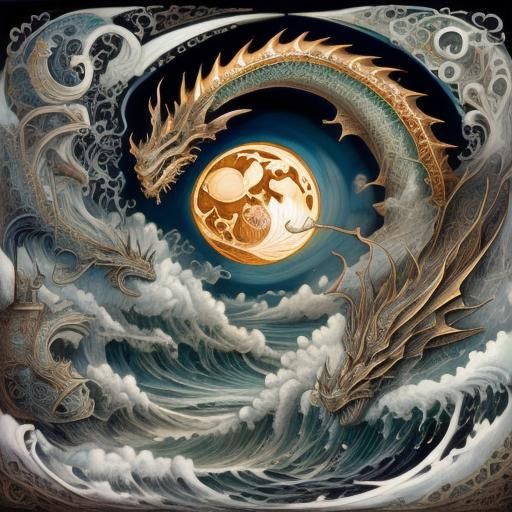 Epic Fantasy Dragon with Curlicue Clouds