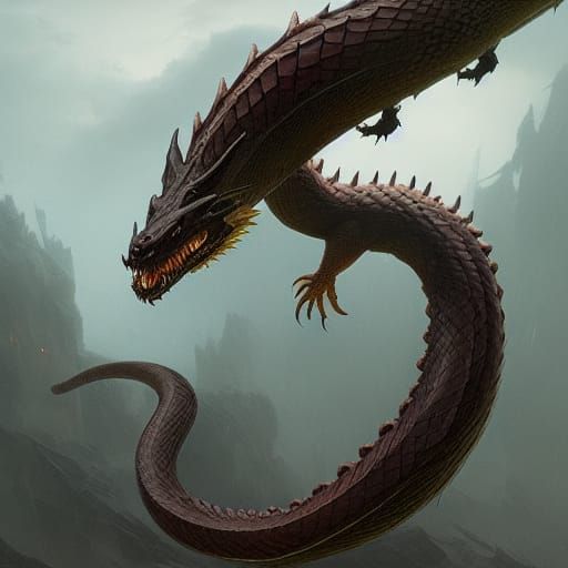 Detailed Dragon-Snake Creature in Dark Fantasy Style