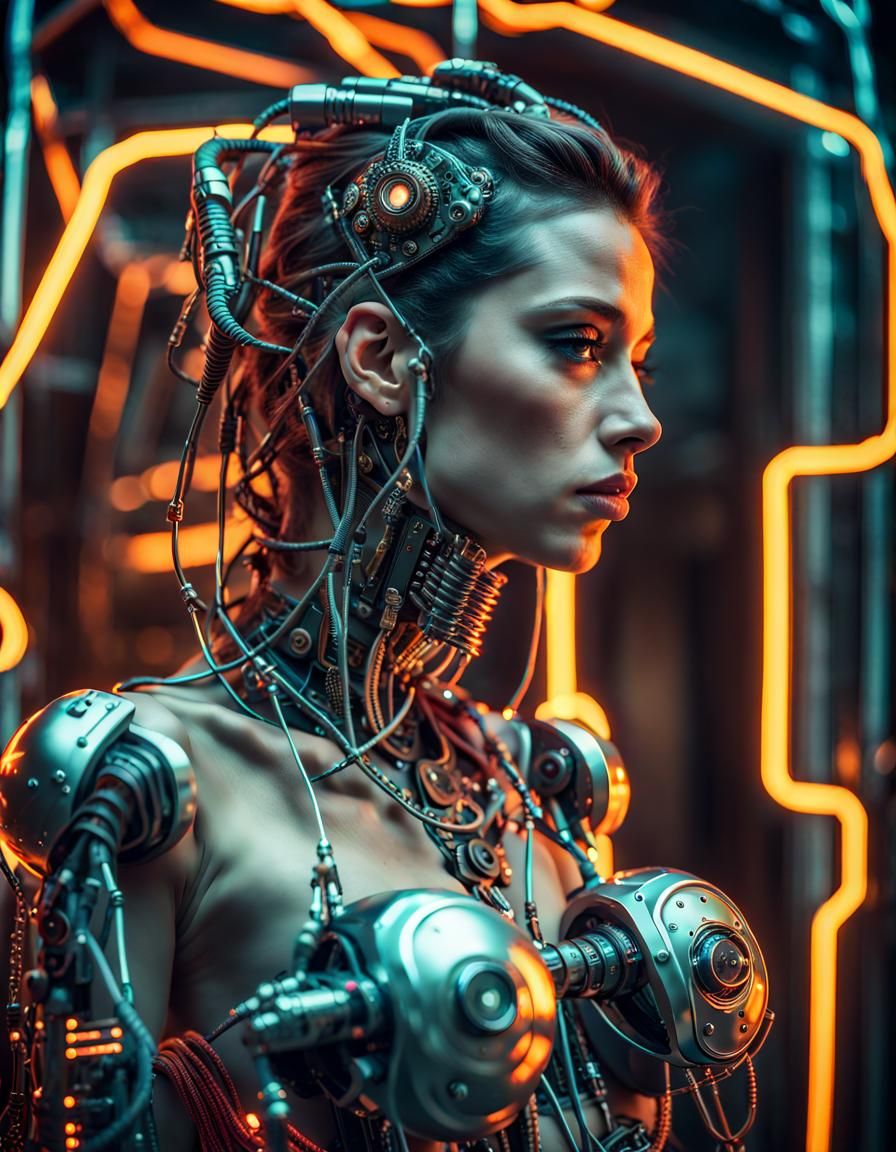 Beautiful Cyberpunk Cyborg Woman with Intricate Details
