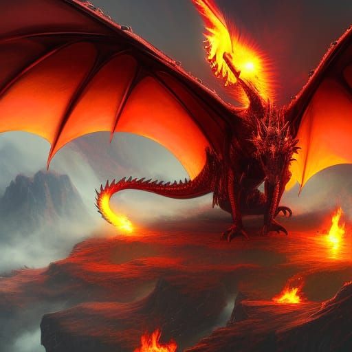 Fantasy Dragon Unleashes Fiery Breath in Detailed Painting
