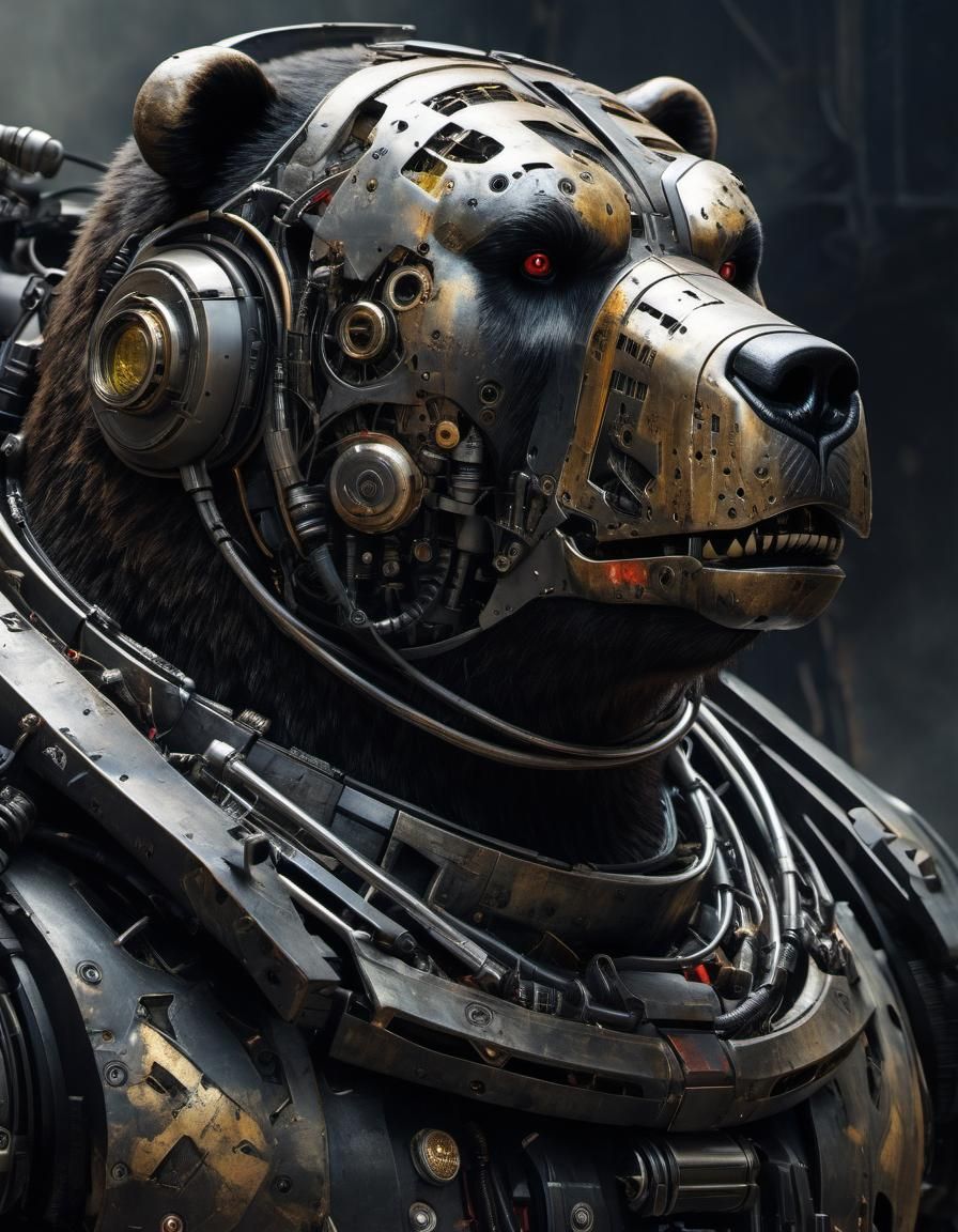 Cyborg Bear Terminator in Volcanic Hyperspace