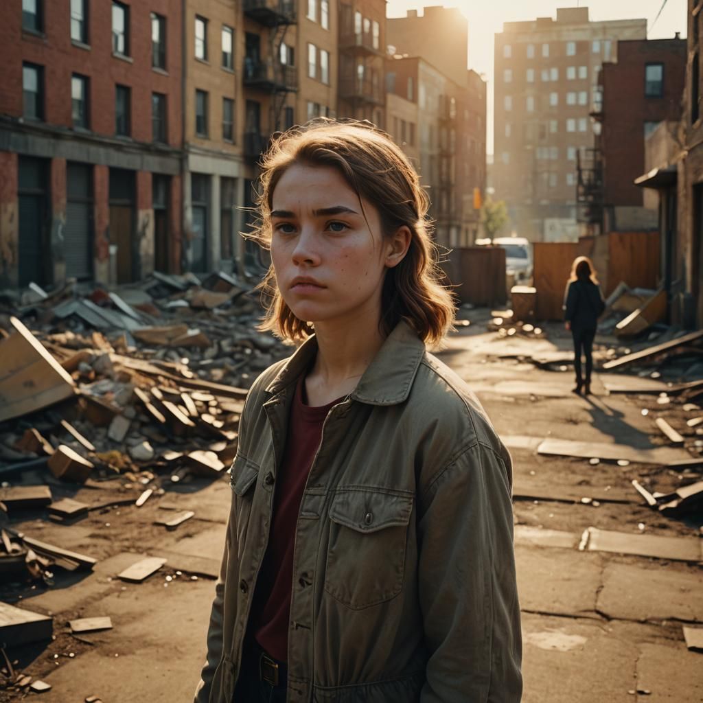 Gritty Social Realism: Young Woman in Urban Landscape