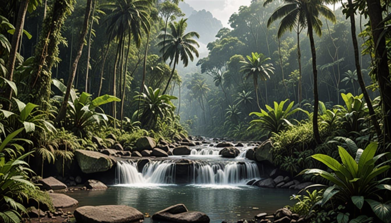 Surreal Indonesian Jungle Scene in Viorito's Style