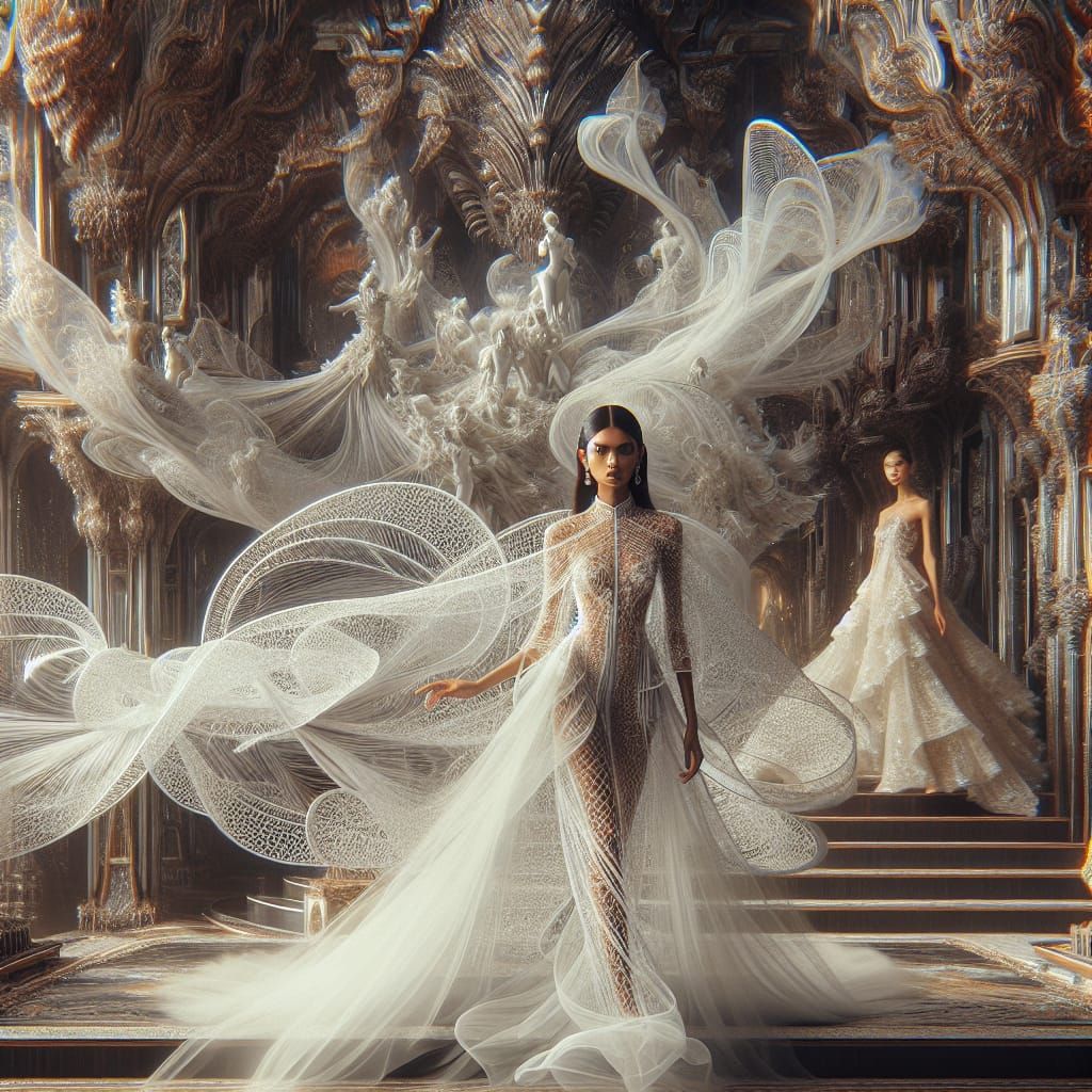 Ethereal Biomorphic Dress on Supermodel: Digital Matte Paint...