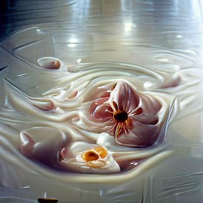 Milk and Petals in Oil Painting Style