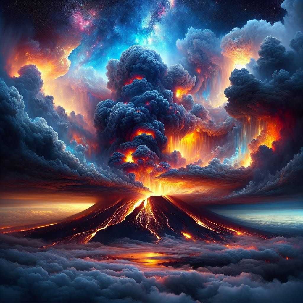 Dramatic Volcanic Eruption with Fiery Lava