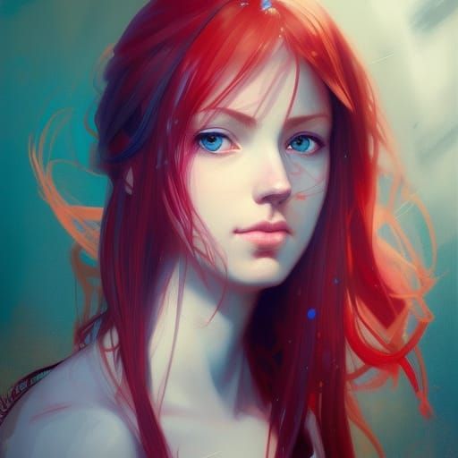 Gorgeous Redhead Artist Portrait in Art Nouveau Style