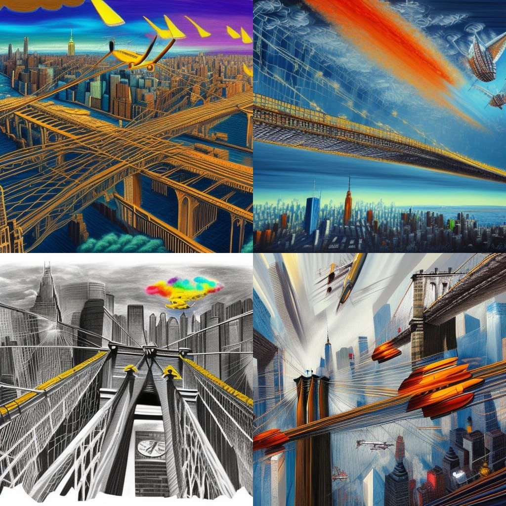 Brooklyn Bridge in Solarpunk Style Splash Art