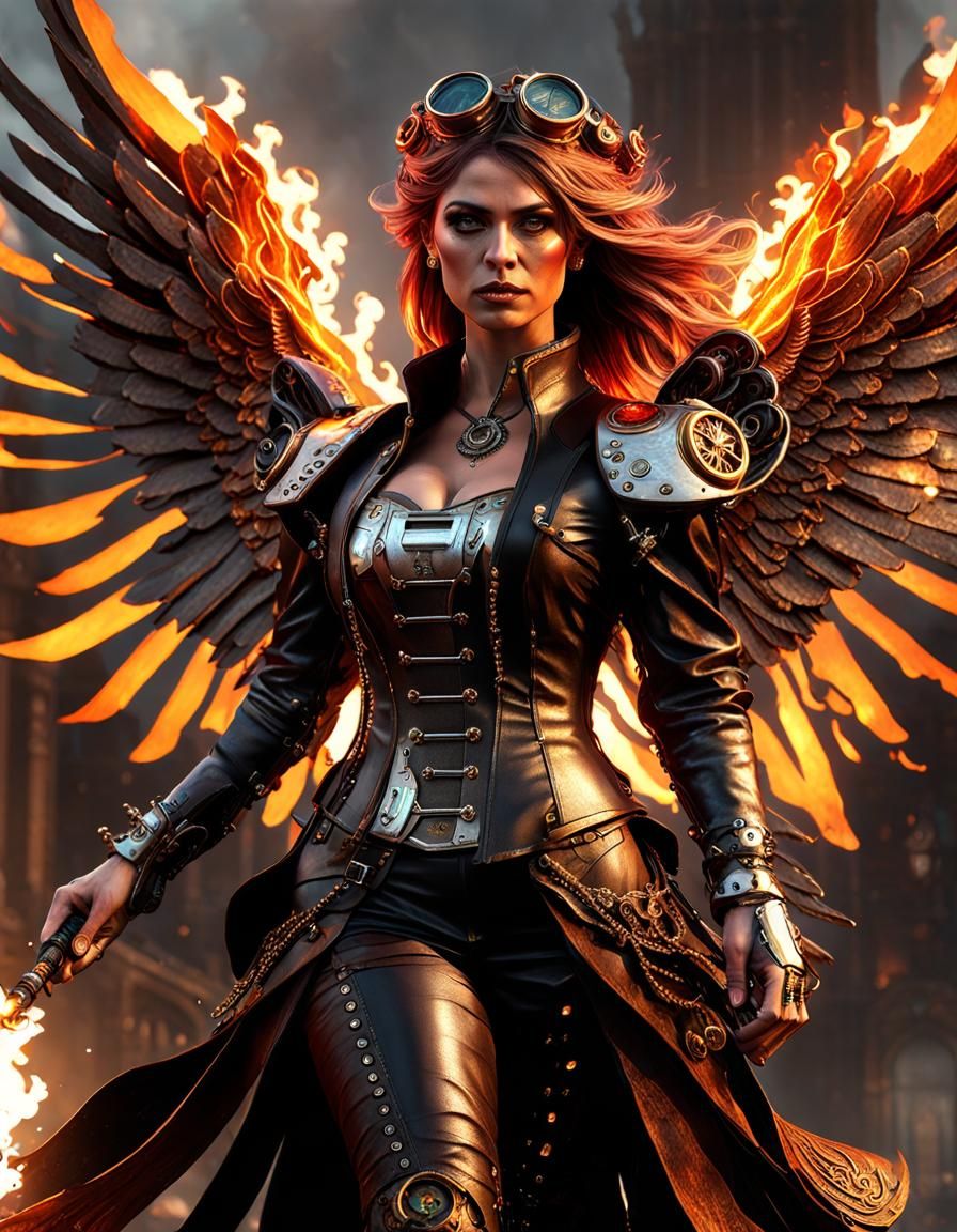 Steampunk Angel with Leather Wings, Detailed 8K Art
